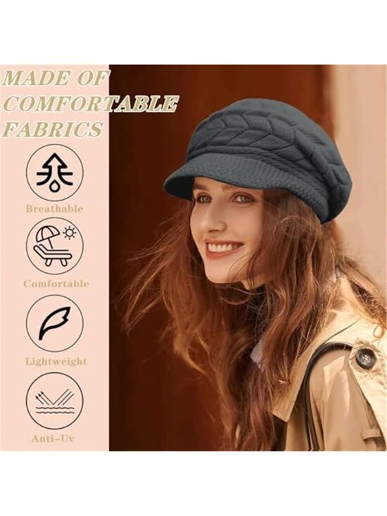 4 Pack Women\'s Winter Beanie Hats Thick Warm Knit Hat with Visor Brim main image 5